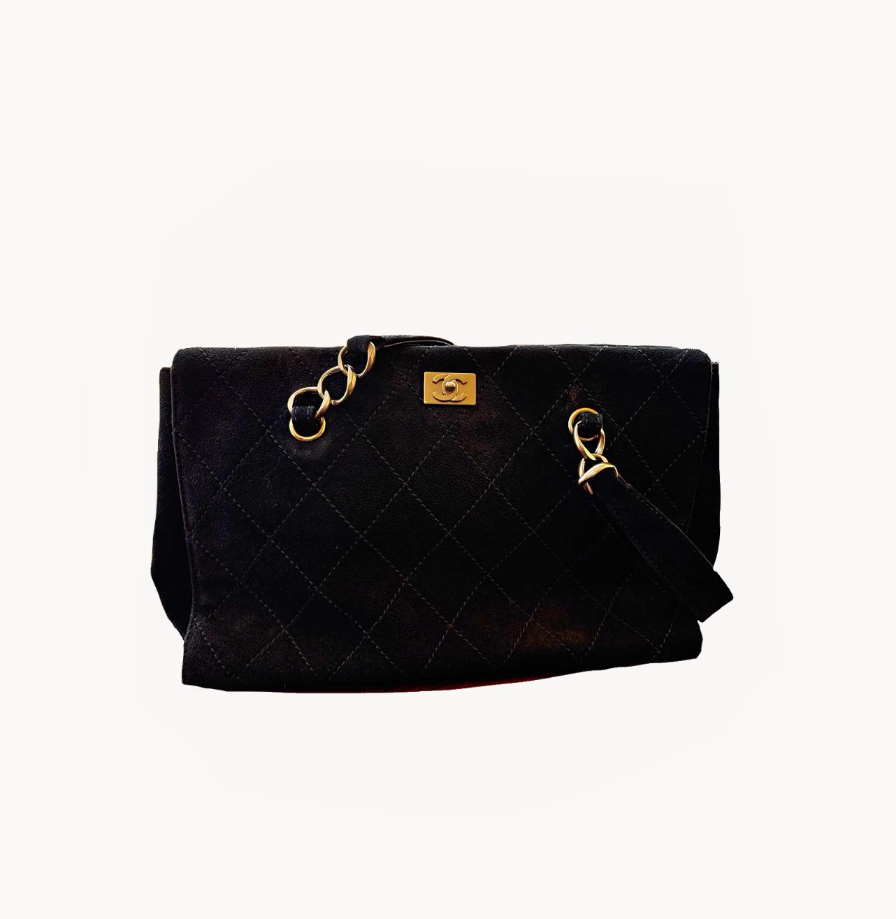 Chanel Quilted Black Suede Gold Hardware Tote Bag