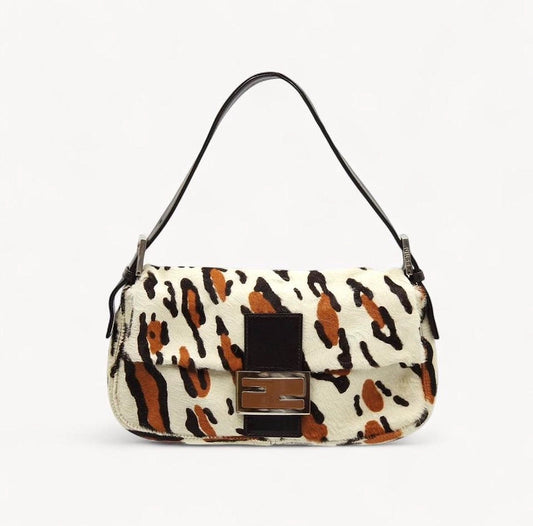 Fendi Leopard Print Pony hair Baguette Bag