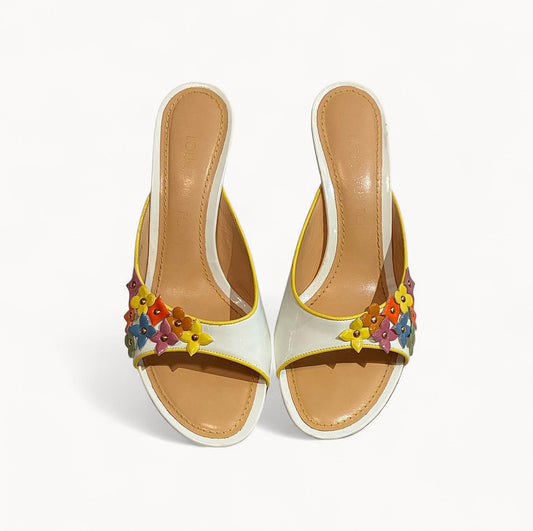 Louis Vuitton 2002 Flower Motif Patent Leather Kitten Heels