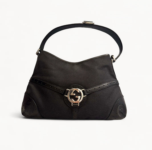 Gucci Black Canvas and Leather Reins Hobo shoulder bag