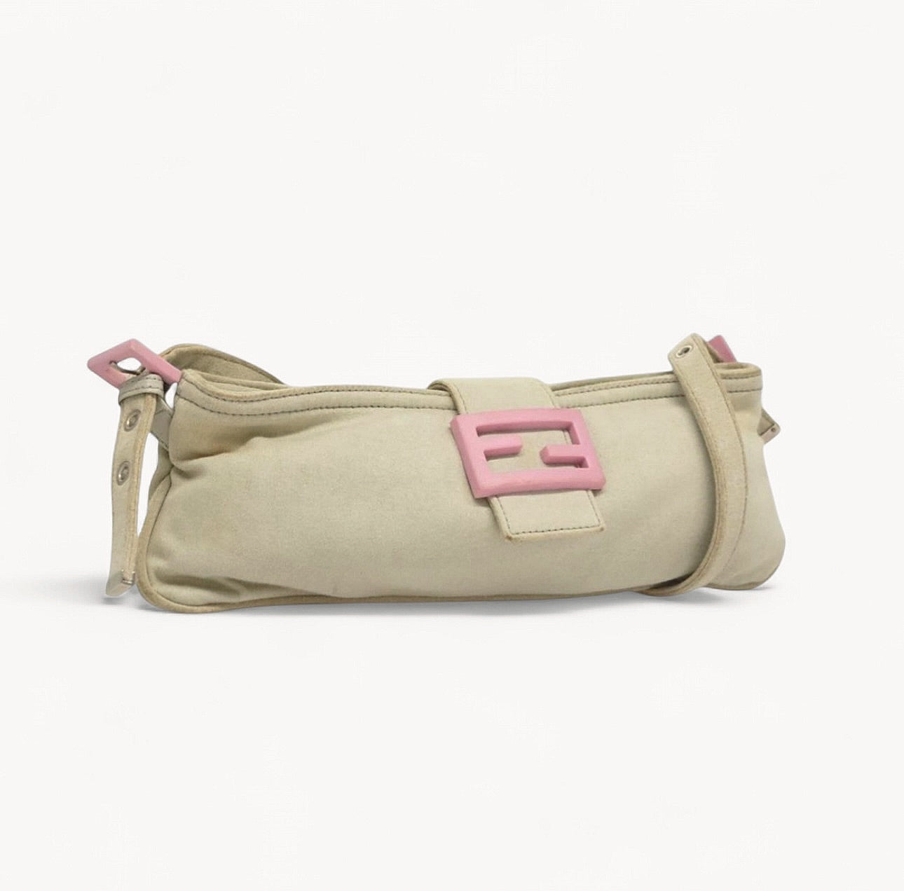 Fendi Mamma Baguette Shoulder Bag cotton Beige Pink