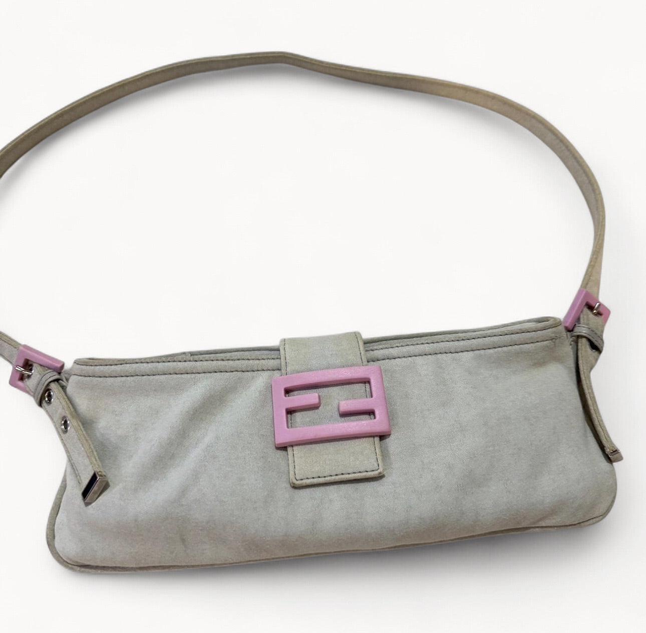 Fendi Mamma Baguette Shoulder Bag cotton Beige Pink